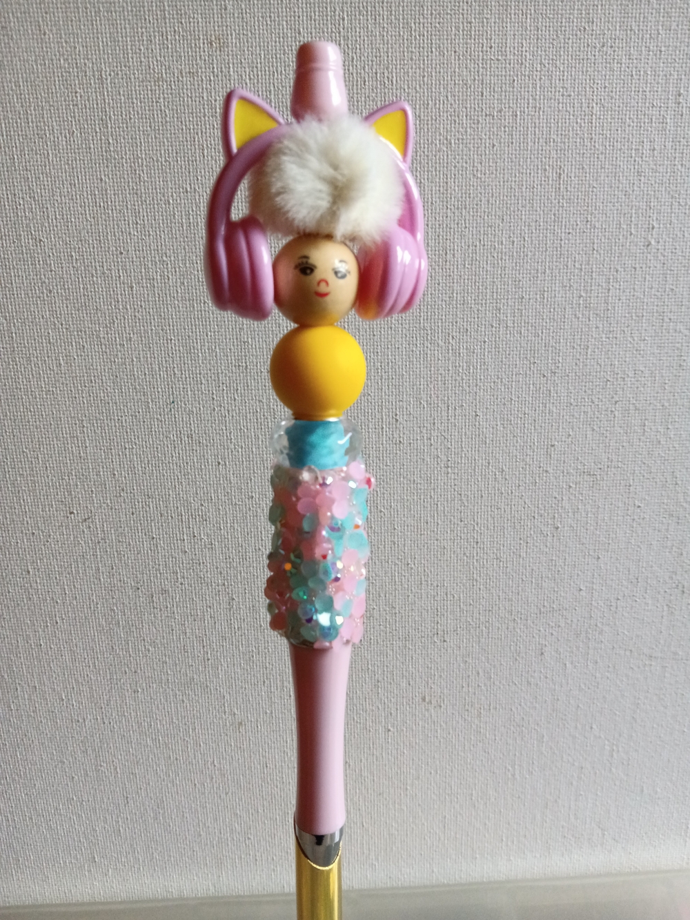 Cute Pink Cat-Ears Beadable Pen